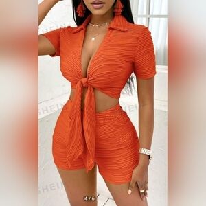 Plus Size Orange Slayr Tie Front Crop Top & Shorts Matching Set Size 14 XXL